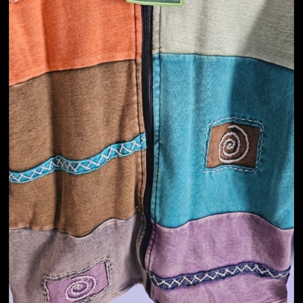 Multicolor Patchwork Teddy Hooded Jacket/Sweatshi… - image 5